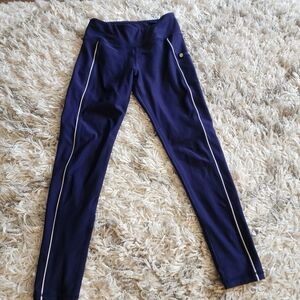Navy Blue Leggings with White Piping